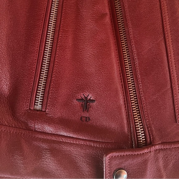 Christian Dior Burgundy Biker Leather Jacket Sz FR 34 US 2 - Picture 3 of 6